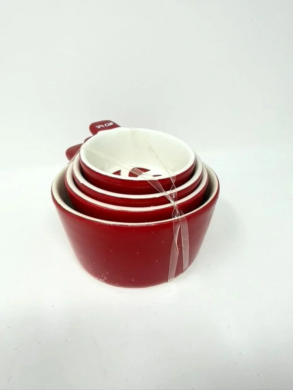 Target Red White Candy Cane Peppermint Swirl 4 Ceramic Measuring Cups Baking